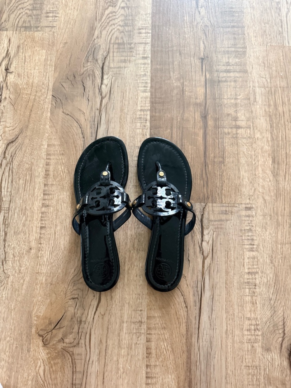 Tory Burch Black Logo Medallion Thong Sandals